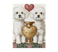 Cafemira 500 pcs Wooden Jigsaw Puzzle for Adult,Two White Dogs &Heart-Shaped Vase,Harmonious Pet & Decor Scene,Relieve Stress and Enjoy the Fun of Solving Puzzles,Complete with family Friends