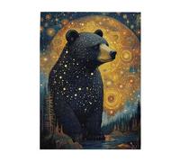 Cafemira 500 pcs Wooden Jigsaw Puzzle for Adults,Stargazing Black Bear,Enchanting forests Night Puzzles,Relieve Stress and Enjoy the Fun of Solving,Exercise your hands on skills,Relax Yourself