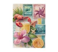 Cafemira 500 pcs Wooden Jigsaw Puzzle for Adults,various postage stamps with sea life,Relieve Stress and Enjoy the Fun of Solving,Creative Play & Holiday Party Gifts Artwork Wall Home Decor