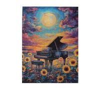 Cafemira 500 Pcs Wooden Jigsaw Puzzle,Grand Piano In Sunflower Field,Surreal Golden Music Scene,Exercise Hands On Skills And Thinking,Brainstorming For Stress Relief,Pleasure Both Body & Mind