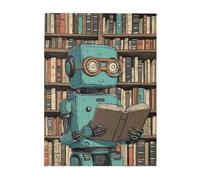 Cafemira 500 pcs Wooden Jigsaw Puzzle,Robot Reading in Library,Futuristic AI Book Lover Scene,Adult puzzle game,Exercise Hands-on Ability and Thinking Patience,Relax and Enjoy the Fun of Solving