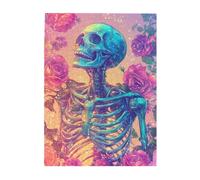 Cafemira 500 pcs Wooden Jigsaw Puzzle,skeleton surrounded by botanical roses,Adult puzzles game,Relieve Stress and Enjoy the Fun of Solving,Ideal for party game nights,Every Piece is Unique