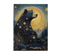 Cafemira 500 Pcs Wooden jigsaw Puzzle,Stargazing Black Bear,Enchanting forests Night Puzzles,Relieve Stress &Enjoy the Fun of Solving,Creative Activity Hobbies for Adults,Relax Yourself