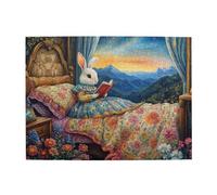 Cafemira 500 Pcs Wooden Puzzles,Rabbit Reading,Adults Jigsaw Puzzle,Relax And Enjoy The Fun Of Solving,Exploratory Hobbies And Challenges,Every Piece Is Unique,Gift For Family Friend
