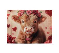 Cafemira 500 Piece Adult Wooden Jigsaw Puzzle,A Calf Wearing A Flower Wreath On Its Head,Relax And Enjoy The Fun Of Solving Puzzles,Exercise Hands On Ability And Thinking Patience,