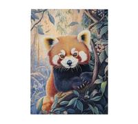 Cafemira 500 Piece Animal Wooden Adult Jigsaw Puzzle,Adorable Red Panda Climbing Tree in Zoo Enclosure,Brainstorming for Stress Relief,Every Piece is Unique,Exercise your hands on skills