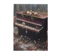 Cafemira 500 Piece Wooden Adult Jigsaw Puzzle,Haunting Vintage Piano with Skull & Mushrooms,Brainstorming for Stress Relief,Exercise your hands on skills,Deep relaxation for yourself