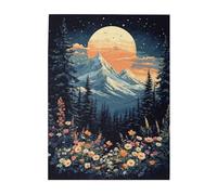 Cafemira 500 Piece Wooden Adult Jigsaw Puzzle,Sunset Sky with Rising Moon Over Mountains Valley Glow,Brainstorming for Stress Relief,Every Piece is Unique,Exercise your hands on skills