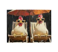 Cafemira 500 Piece Wooden Adult Jigsaw Puzzle,Two Funny Chickens Wearing Sunglasses In A Lounge Chair,Relax And Enjoy The Fun Of Solving,Brainstorming For Stress Relief,Complete With Family