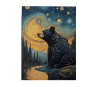 Cafemira 500 Piece Wooden animal Jigsaw Puzzle,Stargazing Black Bear,Enchanting forests Night Puzzles,Creative Activity Hobbies for Adults,Hands on assembly of your home decor wall art