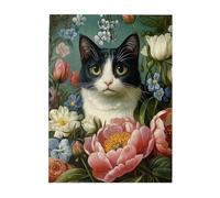 Cafemira 500 Piece Wooden animals Jigsaw Puzzle,cat is surrounded by flowers,Impossible Hard Difficult Challenging Puzzles for Adults,Complete with family friends,Every Piece is Unique