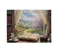 Cafemira 500 Piece Wooden Jigsaw Puzzle,Cozy Book Table& Coffee Scene,Creative Activity Hobbies for Adults,Relax &Enjoy the Fun 0f Solving,Exercise your hands on skills,Complete with family