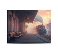 Cafemira 500 Piece Wooden Jigsaw Puzzle For Adult,An Antique Train Station In Early Morning Fog,Relax And Enjoy The Fun Of Solving,Use Your Imagination To The Fullest,Stunning Artwork