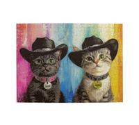 Cafemira 500 Piece Wooden Jigsaw Puzzle For Adult,Sheriff Cats With Cowboy Hat On Colorful Background,Relax And Enjoy The Fun Of Solving,Brainstorming For Stress Relief,Complete With Family