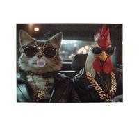 Cafemira 500 Piece Wooden Jigsaw Puzzle For Adult,Surrealist Anthropomorphism Of Animals,Mr. Cat And Rooster,Relax And Enjoy The Fun Of Solving,Hands On Assembly Of Your Home Decor Wall Art