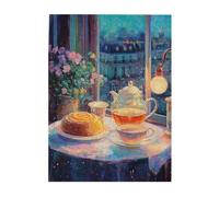Cafemira 500 Piece Wooden Jigsaw Puzzle for Adult,Tea and Dim sum on the oil painting style table,Exercise your hands on skills,Relax and Enjoy the Fun of Solving,Every Piece is Unique