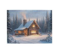 Cafemira 500 Piece Wooden Jigsaw Puzzle For Adults,Cozy Cabin In Snowy Landscape Winter Scene,Exercise Your Hands On Skills,Relieve Stress And Enjoy The Fun Of Solving,Great For Display