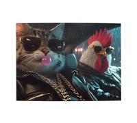 Cafemira 500 Piece Wooden Jigsaw Puzzle For Adults,Surrealist Anthropomorphism Of Animals,Mr. Cat And Rooster,Exercise Your Hands On Skills,Relieve Stress And Enjoy The Fun Of Solving