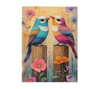 Cafemira 500 Pieces Wooden jigsaw Puzzle for Adults,Avian Romance two Birds Resting Together on Timber Post,Relax and Enjoy the Fun of Solving,Exercise Hands on Skills and Thinking