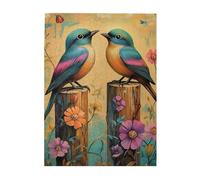 Cafemira 500 Pieces Wooden jigsaw Puzzle for Adults,Avian Romance two Birds Resting Together on Timber Post,Exercise Hands on Skills and Thinking,Relax and Enjoy the Fun of Solving Puzzles
