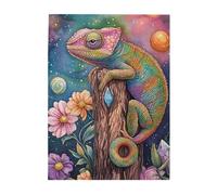 Cafemira 500 Pieces Wooden jigsaw Puzzle for Adults,Chameleon Clinging to Tree Trunk,Master of Camouflage in Nature,Relax and Enjoy the Fun of Solving,Exercise Hands on Skills and Thinking