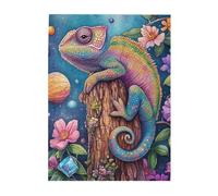 Cafemira 500 Pieces Wooden jigsaw Puzzle for Adults,Chameleon Clinging to Tree Trunk,Master of Camouflage in Nature,Exercise Hands on Skills and Thinking,Brainstorming for Stress Relief