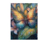 Cafemira 500 Pieces Wooden jigsaw Puzzle for Adults,Delicate Butterfly Adorned with Morning Dew,Every Piece is Unique,Relax and enjoy the fun of solving,Stunning Artwork,gift for insect Lovers