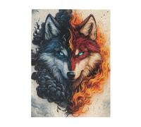Cafemira 500 Pieces Wooden Jigsaw Puzzle For Adults,Double Faced Wolf Head, Fierce Gaze,Relieve Stress& Enjoy The Fun Of Solving,Exercise Your Hands On Skills,Great For Relaxation And Display