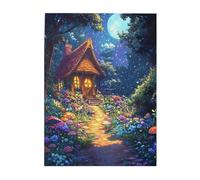 Cafemira 500 Pieces Wooden jigsaw Puzzle for Adults,Enchanted Forests with Magical Cottage,Every Piece is Unique,Relax and enjoy the fun of solving,Exercise Hands on Skills and Thinking