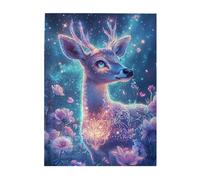 Cafemira 500 Pieces Wooden jigsaw Puzzle for Adults,Majestic Deer Under Starry Sky Surrounded by Flowers,Relieve Stress& Enjoy the Fun of Solving,Ideal for Relaxation and Family Fun