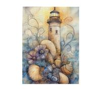 Cafemira 500 Pieces Wooden jigsaw Puzzle for Adults,Majestic Lighthouse Surrounded by Blooming Flowers,Relieve Stress& Enjoy the Fun of Solving,Great for Relaxation and Display,Stunning Artwork