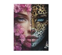 Cafemira 500 Pieces Wooden jigsaw Puzzle for Adults,One with a leopard face,the other with a woman's face,Relieve Stress& Enjoy the Fun of Solving,Ideal for Relaxation and Family Fun