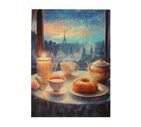 Cafemira 500 Pieces Wooden jigsaw Puzzle for Adults,Tea and Dim sum on the oil painting style table,Brainstorming for Stress Relief,Exercise your hands on skills,Complete with family Friends