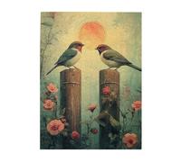 Cafemira 500 Pieces Wooden jigsaw Puzzle for Adults,Two birds in love Perched on Wooden Post,Romantic Avian Couple,Relax and Enjoy the Fun of Solving,Exercise Hands on Skills and Thinking