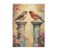 Cafemira 500 Pieces Wooden jigsaw Puzzle for Adults,Two Lovebirds Perched on Post,Romantic Couple in Harmony,Relax and Enjoy the Fun of Solving,Exercise Hands on Skills and Thinking