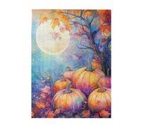 Cafemira 500 Pieces Wooden jigsaw Puzzle for Adults,Watercolor Pumpkins Under Moonlight,Dreamy Autumn Night Scene,Relax and Enjoy the Fun of Solving,Exercise Hands on Skills and Thinking