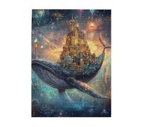 Cafemira 500 Pieces Wooden jigsaw Puzzle for Adults,Whale Soaring Through Clouds with Oriental City on Its Back,Relax and Enjoy the Fun of Solving,Exercise Hands on Skills and Thinking