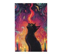 Cafemira A black cat howls at the sky,Adults Wooden Jigsaw Puzzle 1000 Piece,Brainstorming for Stress Relief,Exploratory hobbies and challenges,Hands on assembly of your home decor wall art
