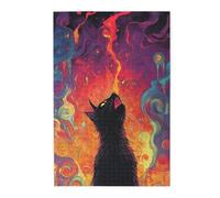 Cafemira A black cat howls at the sky,Wooden Jigsaw Puzzle 1000 pcs for Adults,Hands on assembly of your home decor wall art,Deep relaxation for yourself,Use your imagination to the fullest
