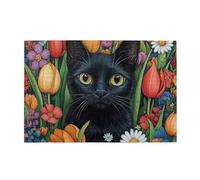 Cafemira A cat among colorful flowers,Classic animals Jigsaw Puzzle 1000 pcs,Adults Wooden puzzles,Use your imagination to the fullest,Exploratory hobbies and challenges,Every Piece is Unique