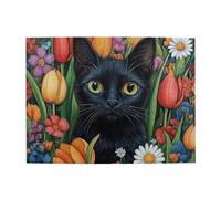 Cafemira A cat among colorful flowers,Classic animals Jigsaw Puzzle 500 pcs,Adults Wooden puzzles,Use your imagination to the fullest,Exploratory hobbies and challenges,Every Piece is Unique