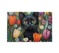 Cafemira A cat among colorful flowers,Wooden animals Jigsaw Puzzle 1000 Piece,Brainstorming for Stress Relief,Creative Play & Holiday Party Gifts Artwork Wall Home Decor,gift for cats lover