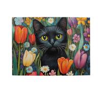 Cafemira A cat among colorful flowers,Wooden animals Jigsaw Puzzle 500 Piece,Brainstorming for Stress Relief,Creative Play & Holiday Party Gifts Artwork Wall Home Decor,gift for cats lover
