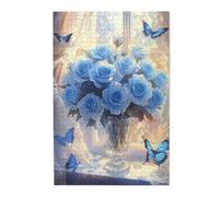 Cafemira A large bouquet of ice blue roses,Wooden Jigsaw Puzzle 1000 Piece,Creative Activity Hobbies for Adults,Relax &Enjoy the Fun 0f Solving,Challenging Brain Exercise,Gifts for Friends Family