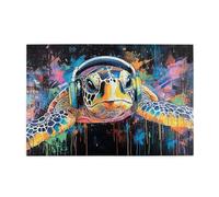 Cafemira A turtle wearing headphones listening to music,Adults Unique Wooden puzzles,Jigsaw Puzzle 1000 Piece,Relieve Stress and Enjoy the Fun of Solving,for Party Game Nights & Family Recreation