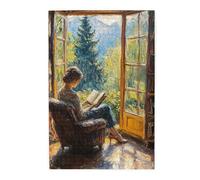 Cafemira A woman reading a book in library,1000 Pcs Wooden jigsaw Puzzle,Relieve Stress &Enjoy the Fun of Solving,Creative Activity Hobbies for Adults,Complete with family friends,Relax yourself