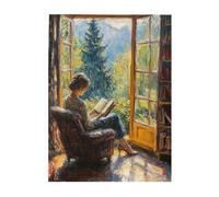 Cafemira A woman reading a book in library,500 Pcs Wooden jigsaw Puzzle,Relieve Stress &Enjoy the Fun of Solving,Creative Activity Hobbies for Adults,Complete with family friends,Relax yourself