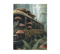 Cafemira Abandoned Train Covered in Mushrooms,500 pcs Wooden Jigsaw Puzzle for Adults,Relieve Stress and Enjoy the Fun of Solving,Exercise your hands on skills,Ideal for party game nights