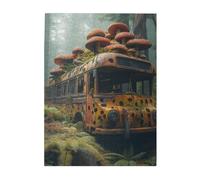 Cafemira Abandoned Train Covered in Mushrooms,Wooden Jigsaw Puzzle 500 pcs for Adults,Exercise Hands-on Ability and Thinking Patience,Relax and Enjoy the Fun of Solving Puzzles,Stunning Artwork