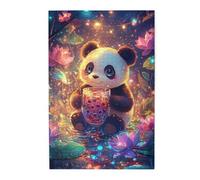 Cafemira Adorable Panda Drinking Bubbles Tea,1000 Pcs Wooden Jigsaw Puzzle,Exercise Hands On Skills And Thinking,Party Events To Bring People Closer Together,Vibrant Design,Pleasure Both Body Mind
